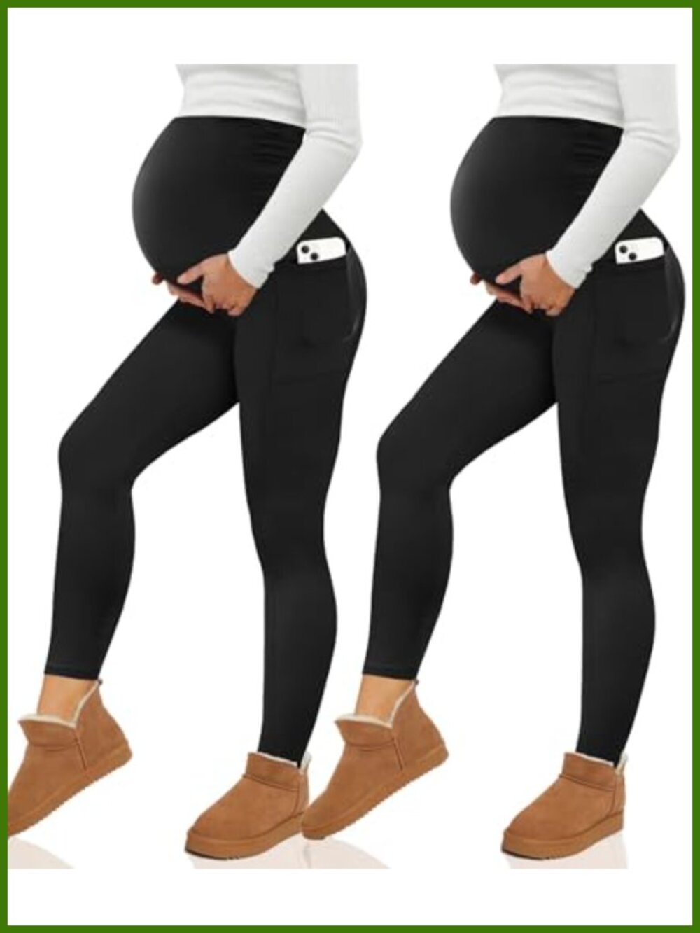 2 Pack Fleece Lined Maternity Leggings with Pockets High Waist Winter
